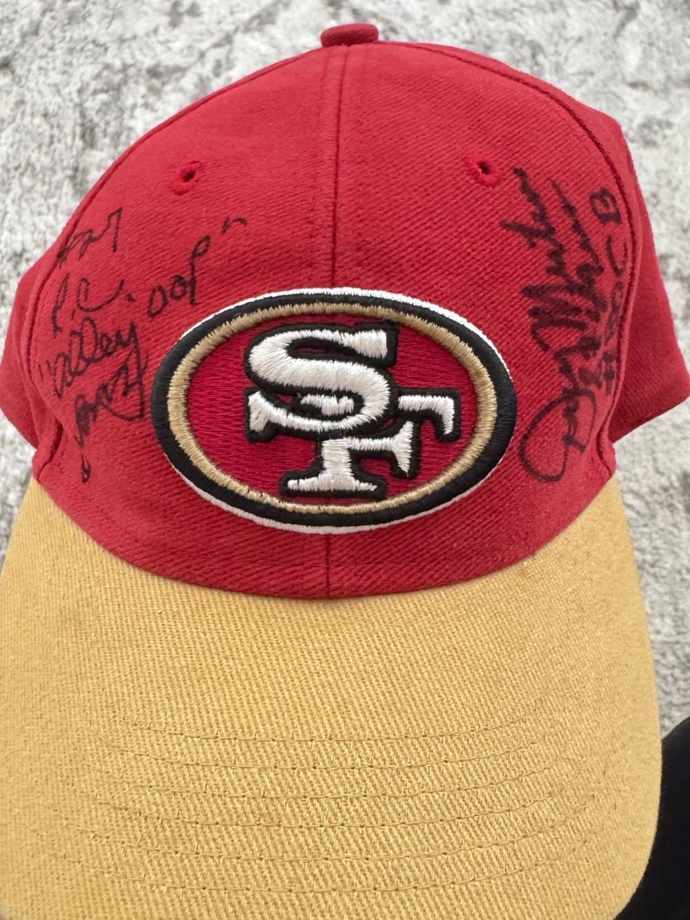 Vintage San Francisco 49ers Player Signed Red and Gold Baseball Cap by